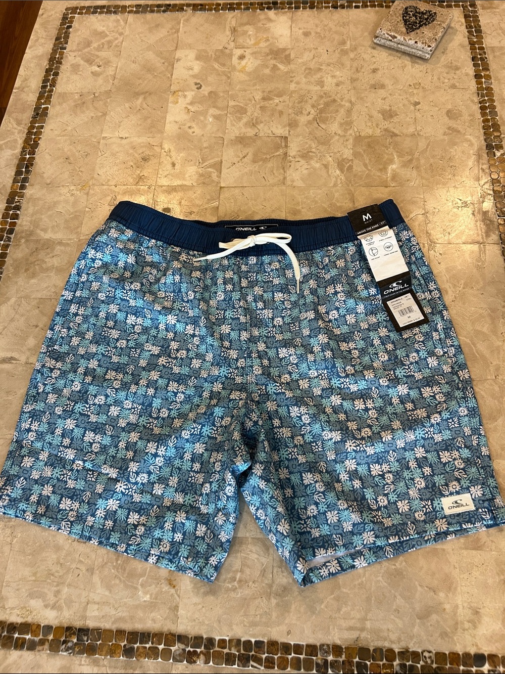 NWT O'Neill Men's Hermosa Elastic Waist 17" Swim Trunks copen blue floral Sz M
